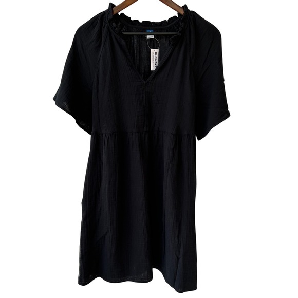 Old Navy SS Demi Swing Dress Black Jack Cotton Gauze Ruffle V-Neck Small NWT - Picture 6 of 12